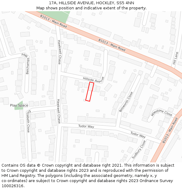 17A, HILLSIDE AVENUE, HOCKLEY, SS5 4NN: Location map and indicative extent of plot