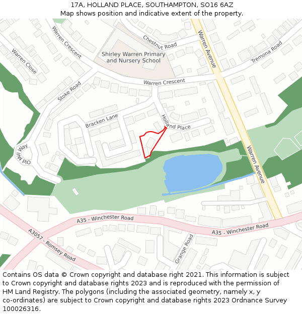 17A, HOLLAND PLACE, SOUTHAMPTON, SO16 6AZ: Location map and indicative extent of plot