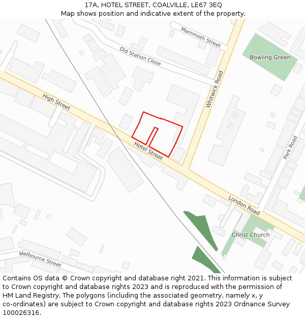 17A, HOTEL STREET, COALVILLE, LE67 3EQ: Location map and indicative extent of plot