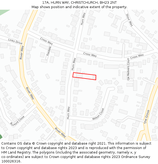 17A, HURN WAY, CHRISTCHURCH, BH23 2NT: Location map and indicative extent of plot