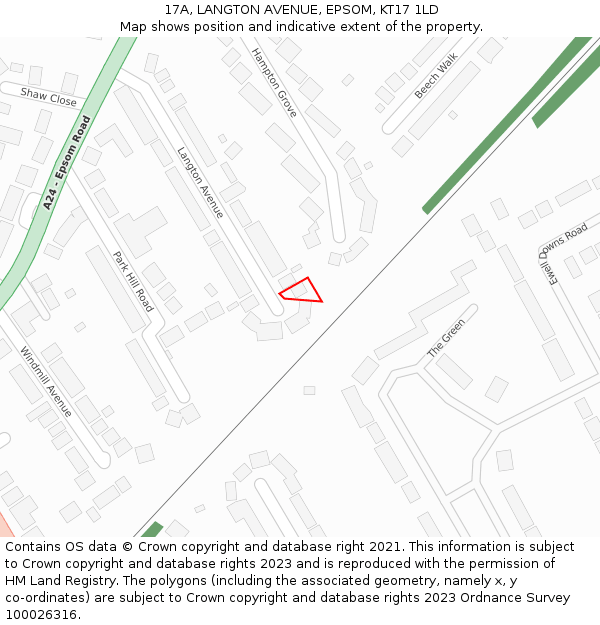 17A, LANGTON AVENUE, EPSOM, KT17 1LD: Location map and indicative extent of plot