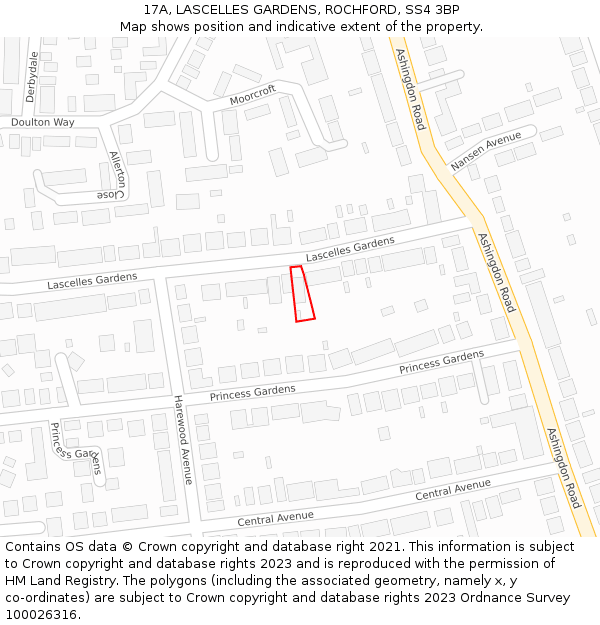 17A, LASCELLES GARDENS, ROCHFORD, SS4 3BP: Location map and indicative extent of plot