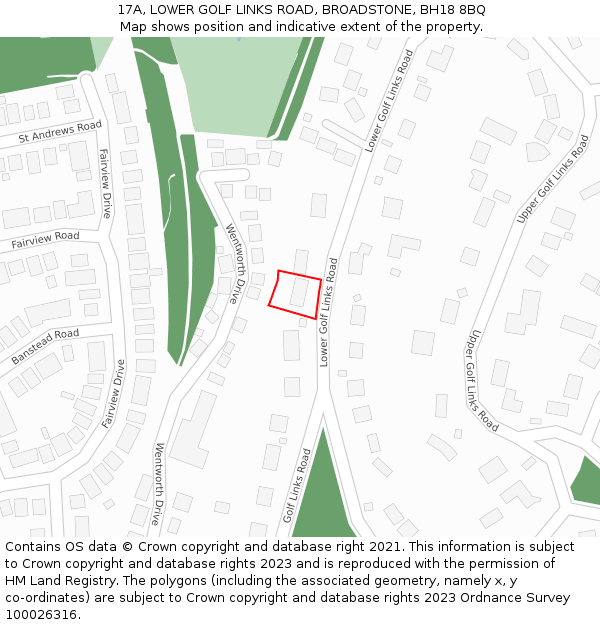 17A, LOWER GOLF LINKS ROAD, BROADSTONE, BH18 8BQ: Location map and indicative extent of plot