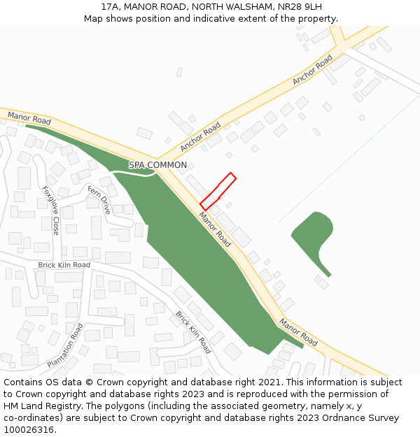 17A, MANOR ROAD, NORTH WALSHAM, NR28 9LH: Location map and indicative extent of plot