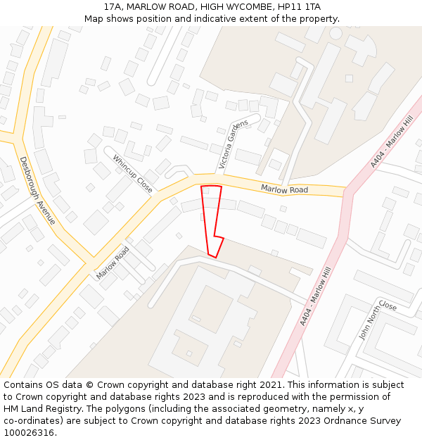 17A, MARLOW ROAD, HIGH WYCOMBE, HP11 1TA: Location map and indicative extent of plot