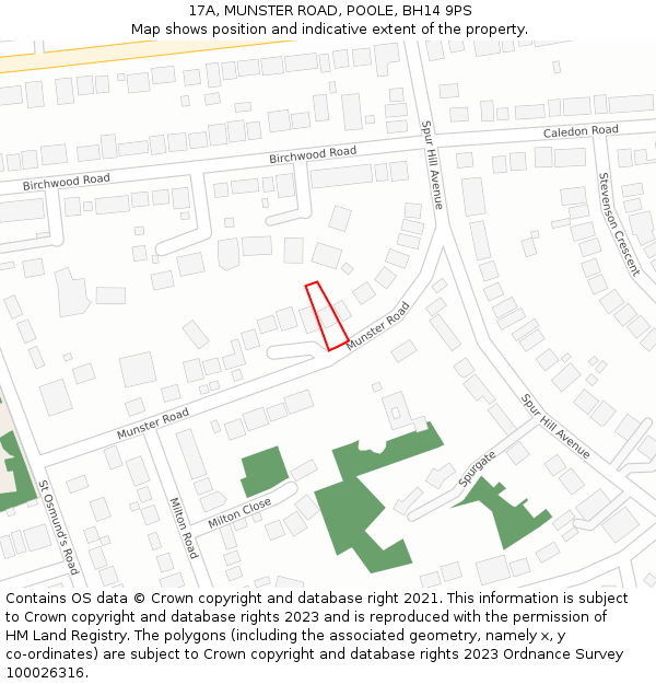 17A, MUNSTER ROAD, POOLE, BH14 9PS: Location map and indicative extent of plot
