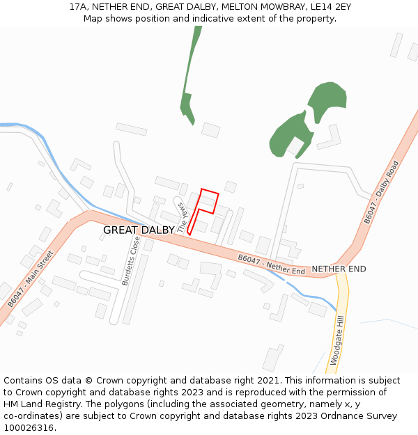 17A, NETHER END, GREAT DALBY, MELTON MOWBRAY, LE14 2EY: Location map and indicative extent of plot