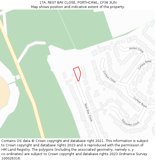 17A, REST BAY CLOSE, PORTHCAWL, CF36 3UN: Location map and indicative extent of plot