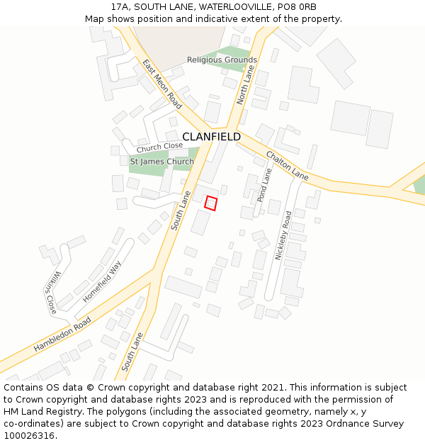 17A, SOUTH LANE, WATERLOOVILLE, PO8 0RB: Location map and indicative extent of plot