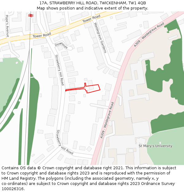 17A, STRAWBERRY HILL ROAD, TWICKENHAM, TW1 4QB: Location map and indicative extent of plot
