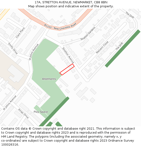 17A, STRETTON AVENUE, NEWMARKET, CB8 8BN: Location map and indicative extent of plot