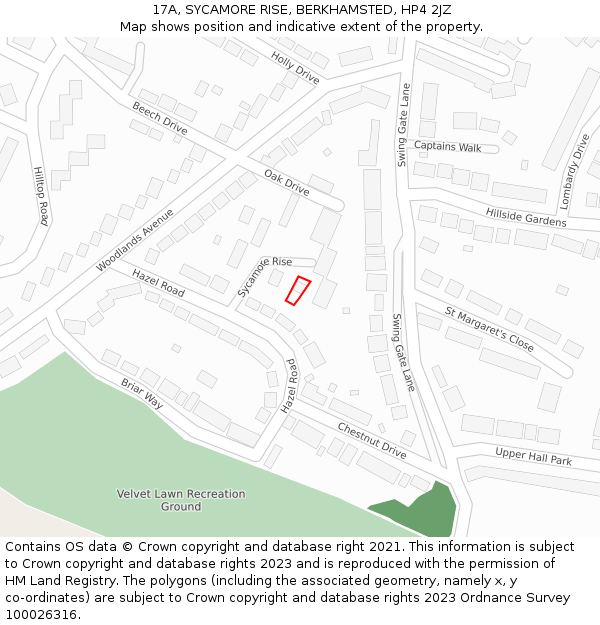 17A, SYCAMORE RISE, BERKHAMSTED, HP4 2JZ: Location map and indicative extent of plot