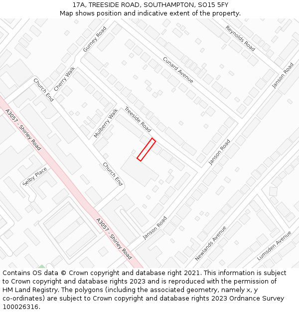 17A, TREESIDE ROAD, SOUTHAMPTON, SO15 5FY: Location map and indicative extent of plot