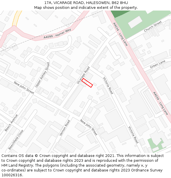 17A, VICARAGE ROAD, HALESOWEN, B62 8HU: Location map and indicative extent of plot