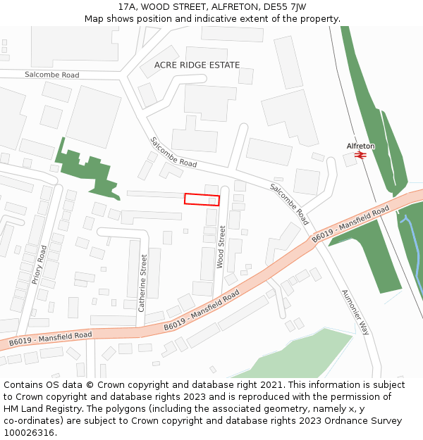 17A, WOOD STREET, ALFRETON, DE55 7JW: Location map and indicative extent of plot