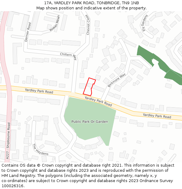 17A, YARDLEY PARK ROAD, TONBRIDGE, TN9 1NB: Location map and indicative extent of plot