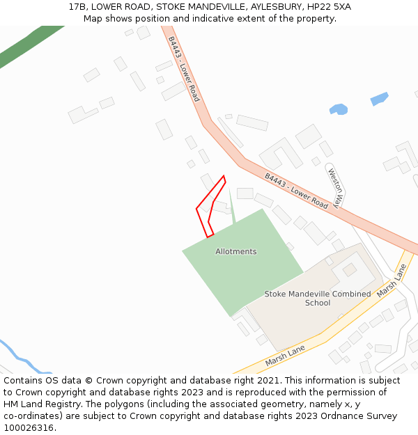 17B, LOWER ROAD, STOKE MANDEVILLE, AYLESBURY, HP22 5XA: Location map and indicative extent of plot
