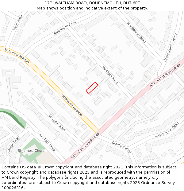 17B, WALTHAM ROAD, BOURNEMOUTH, BH7 6PE: Location map and indicative extent of plot