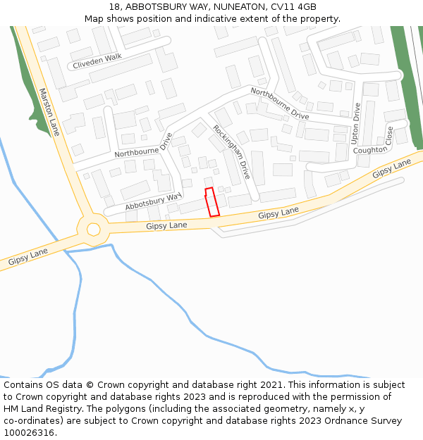 18, ABBOTSBURY WAY, NUNEATON, CV11 4GB: Location map and indicative extent of plot