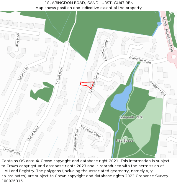18, ABINGDON ROAD, SANDHURST, GU47 9RN: Location map and indicative extent of plot
