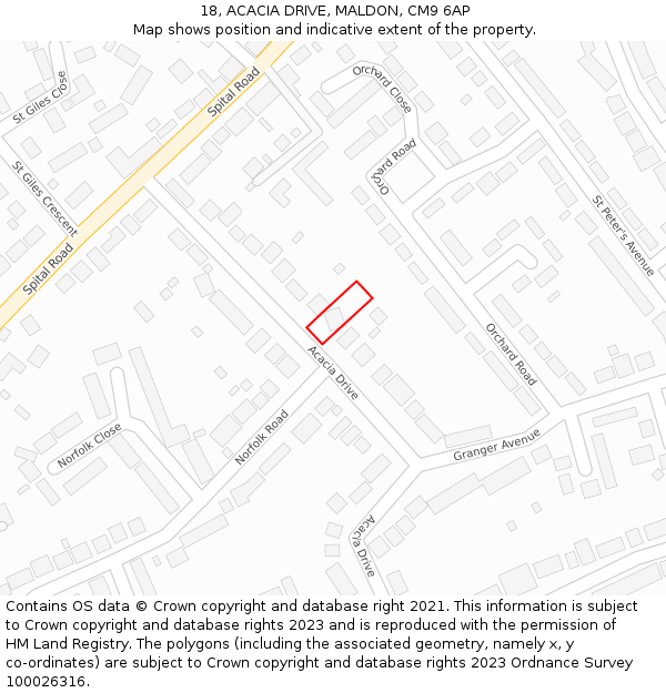 18, ACACIA DRIVE, MALDON, CM9 6AP: Location map and indicative extent of plot