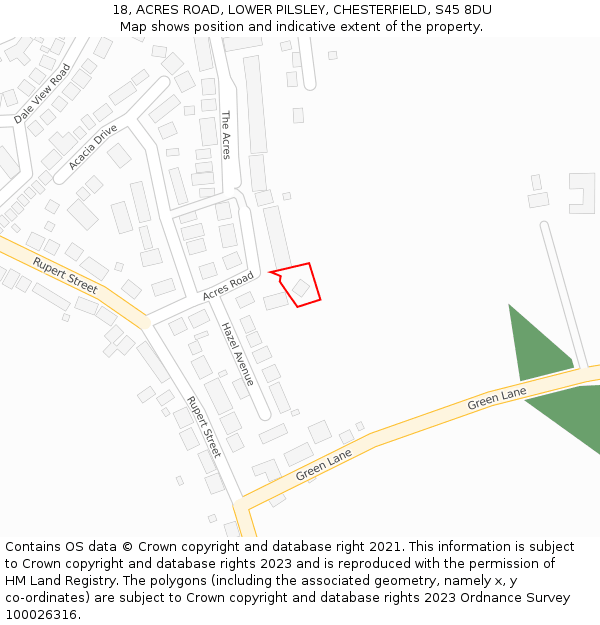 18, ACRES ROAD, LOWER PILSLEY, CHESTERFIELD, S45 8DU: Location map and indicative extent of plot
