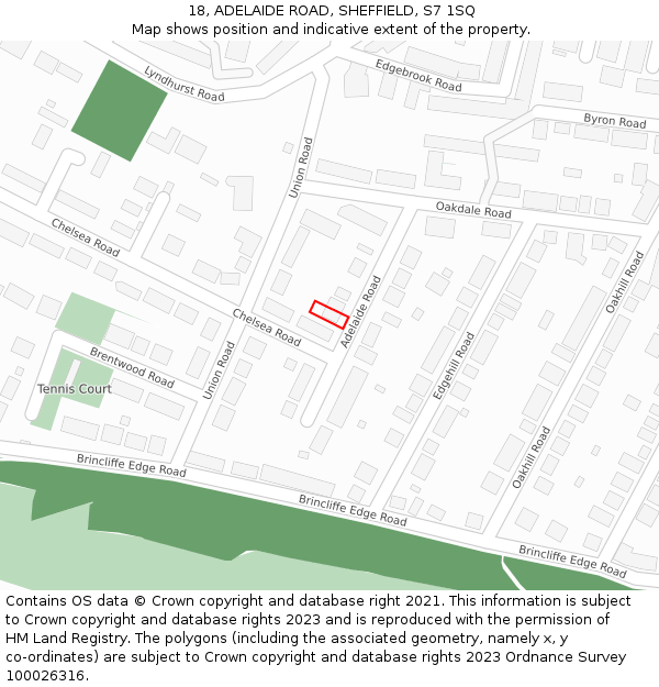 18, ADELAIDE ROAD, SHEFFIELD, S7 1SQ: Location map and indicative extent of plot
