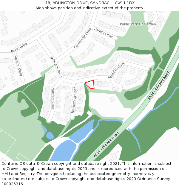 18, ADLINGTON DRIVE, SANDBACH, CW11 1DX: Location map and indicative extent of plot