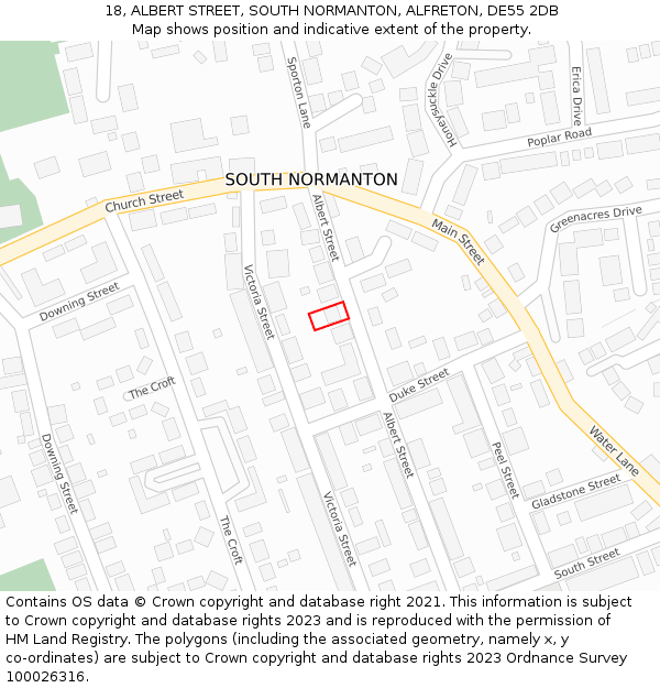 18, ALBERT STREET, SOUTH NORMANTON, ALFRETON, DE55 2DB: Location map and indicative extent of plot