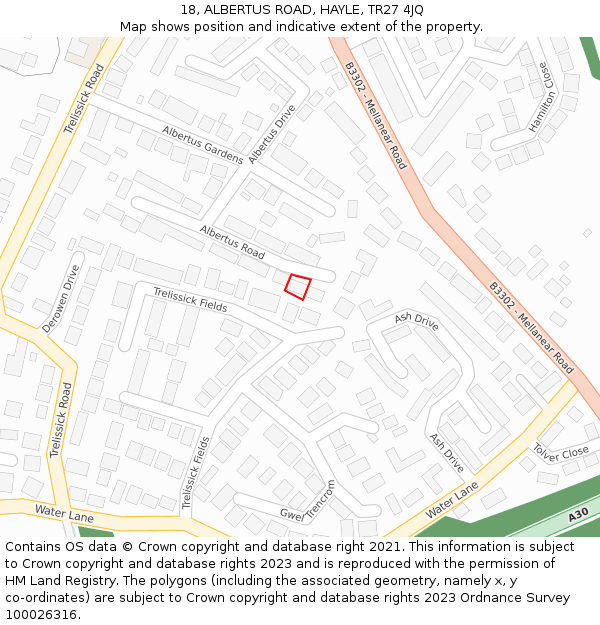 18, ALBERTUS ROAD, HAYLE, TR27 4JQ: Location map and indicative extent of plot