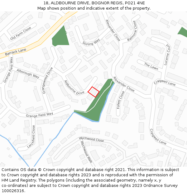 18, ALDBOURNE DRIVE, BOGNOR REGIS, PO21 4NE: Location map and indicative extent of plot