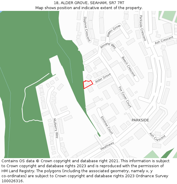 18, ALDER GROVE, SEAHAM, SR7 7RT: Location map and indicative extent of plot