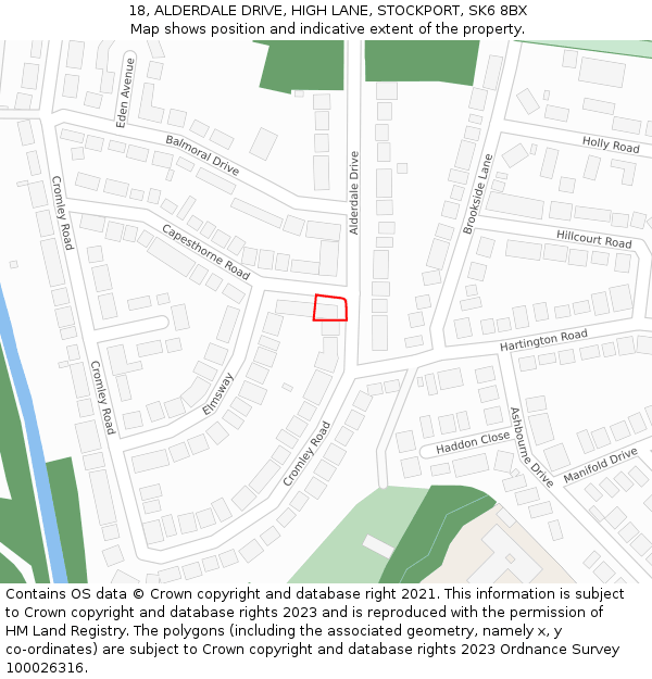 18, ALDERDALE DRIVE, HIGH LANE, STOCKPORT, SK6 8BX: Location map and indicative extent of plot