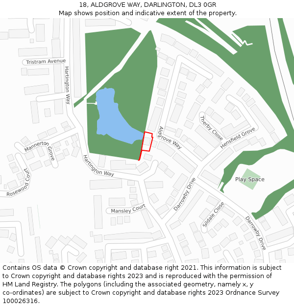 18, ALDGROVE WAY, DARLINGTON, DL3 0GR: Location map and indicative extent of plot