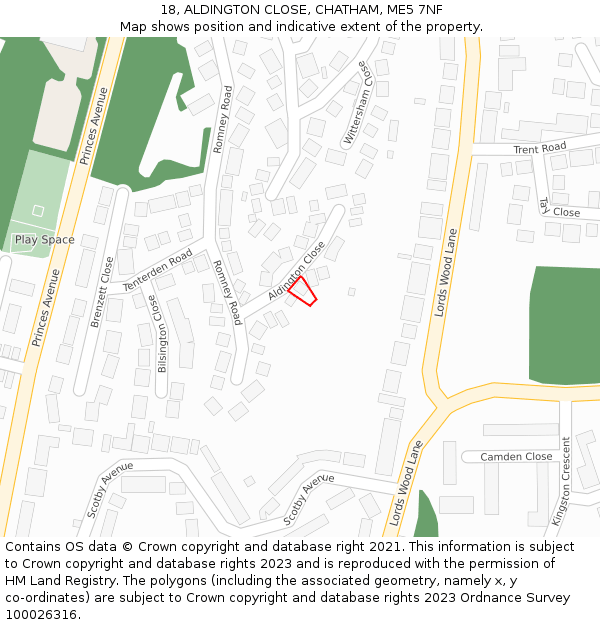 18, ALDINGTON CLOSE, CHATHAM, ME5 7NF: Location map and indicative extent of plot