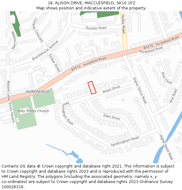 18, ALISON DRIVE, MACCLESFIELD, SK10 1PZ: Location map and indicative extent of plot