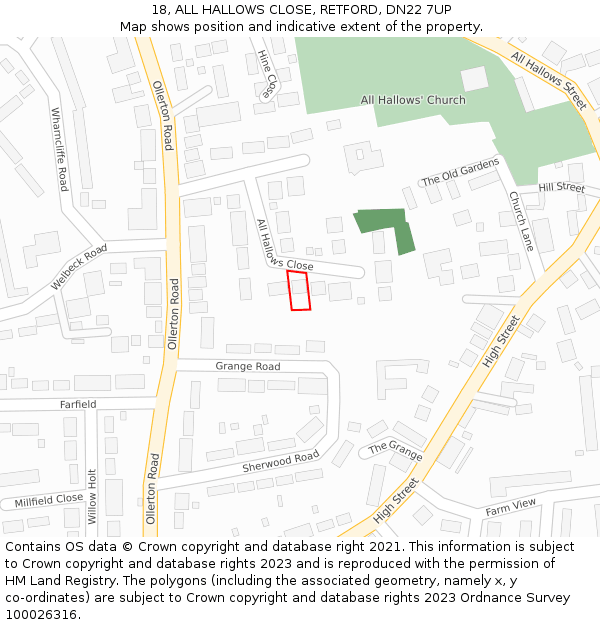 18, ALL HALLOWS CLOSE, RETFORD, DN22 7UP: Location map and indicative extent of plot