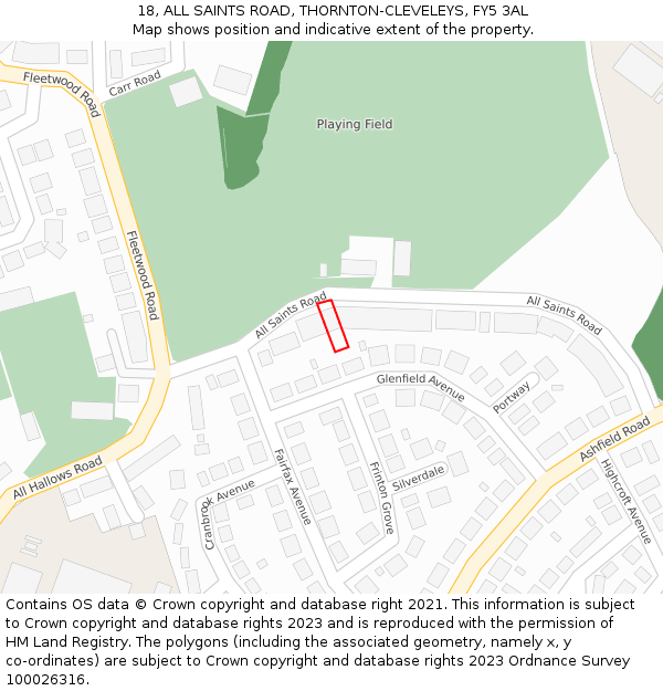 18, ALL SAINTS ROAD, THORNTON-CLEVELEYS, FY5 3AL: Location map and indicative extent of plot
