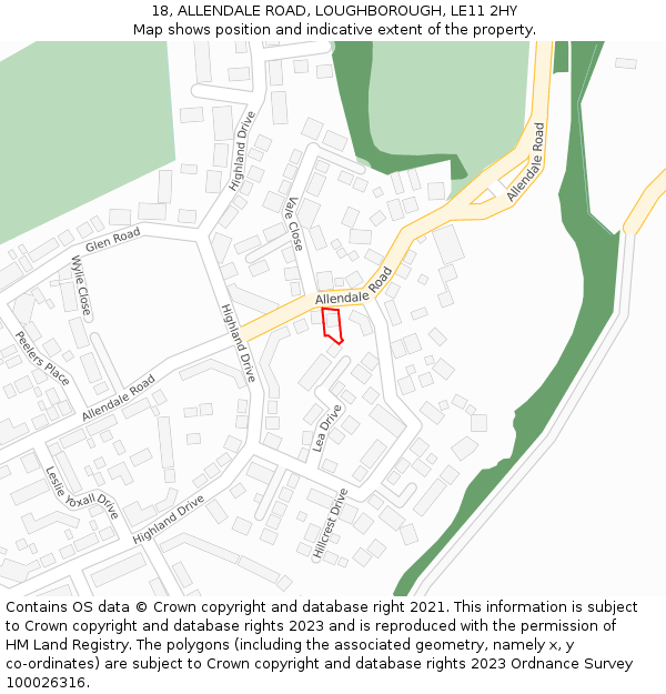 18, ALLENDALE ROAD, LOUGHBOROUGH, LE11 2HY: Location map and indicative extent of plot