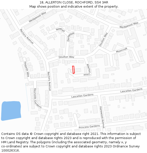 18, ALLERTON CLOSE, ROCHFORD, SS4 3AR: Location map and indicative extent of plot