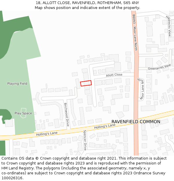 18, ALLOTT CLOSE, RAVENFIELD, ROTHERHAM, S65 4NY: Location map and indicative extent of plot
