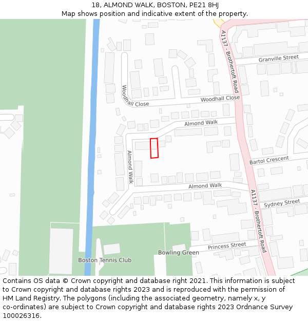 18, ALMOND WALK, BOSTON, PE21 8HJ: Location map and indicative extent of plot