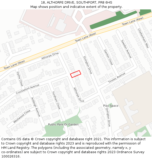 18, ALTHORPE DRIVE, SOUTHPORT, PR8 6HS: Location map and indicative extent of plot