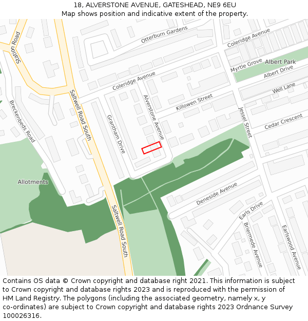 18, ALVERSTONE AVENUE, GATESHEAD, NE9 6EU: Location map and indicative extent of plot