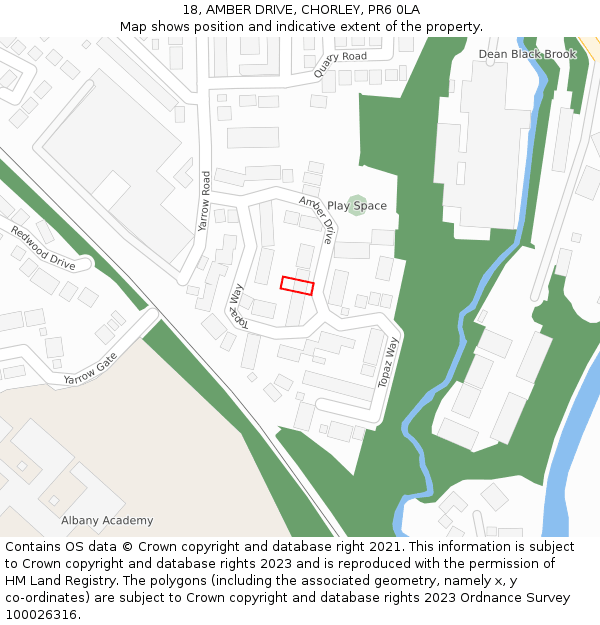 18, AMBER DRIVE, CHORLEY, PR6 0LA: Location map and indicative extent of plot