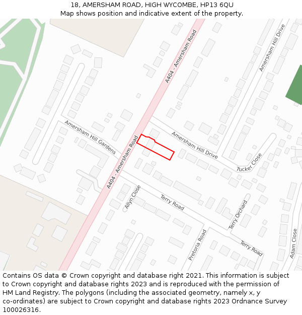 18, AMERSHAM ROAD, HIGH WYCOMBE, HP13 6QU: Location map and indicative extent of plot