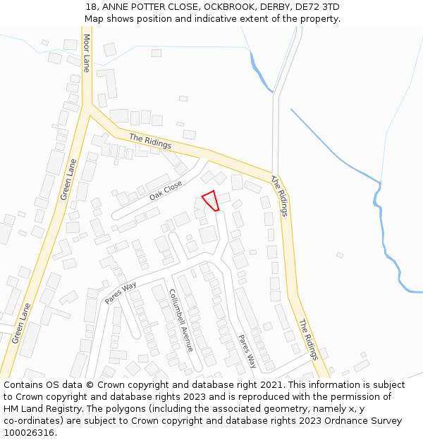 18, ANNE POTTER CLOSE, OCKBROOK, DERBY, DE72 3TD: Location map and indicative extent of plot