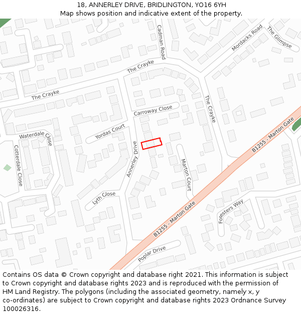 18, ANNERLEY DRIVE, BRIDLINGTON, YO16 6YH: Location map and indicative extent of plot