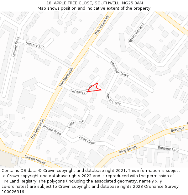 18, APPLE TREE CLOSE, SOUTHWELL, NG25 0AN: Location map and indicative extent of plot