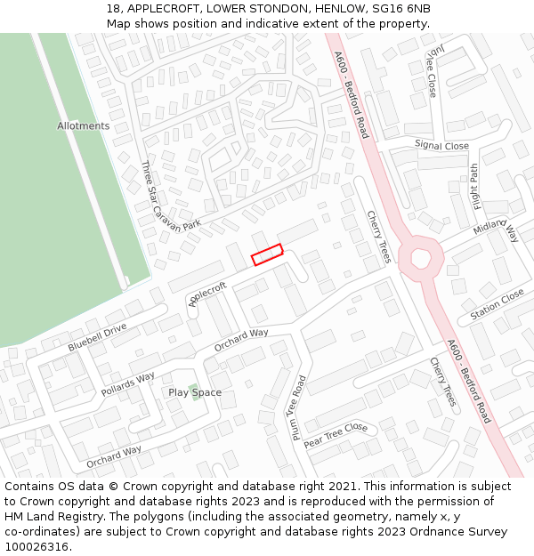 18, APPLECROFT, LOWER STONDON, HENLOW, SG16 6NB: Location map and indicative extent of plot